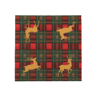 Caspari Reindeer Tartan Red Cocktail Napkins - includes 20 Cocktail Napkins 18630C