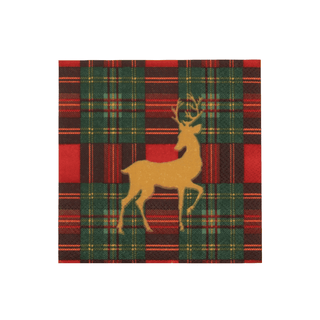 Caspari Reindeer Tartan Red Cocktail Napkins - includes 20 Cocktail Napkins 18630C