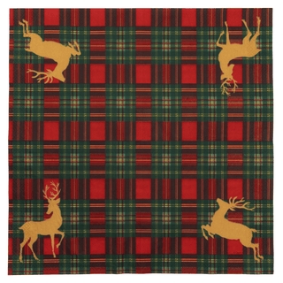 Caspari Reindeer Tartan Red Dinner Napkins - includes 20 Dinner Napkins 18630D