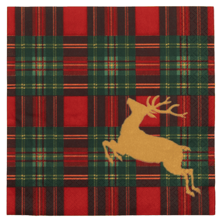 Caspari Reindeer Tartan Red Dinner Napkins - includes 20 Dinner Napkins 18630D