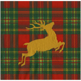Caspari Reindeer Tartan Red Dinner Napkins - includes 20 Dinner Napkins 18630D