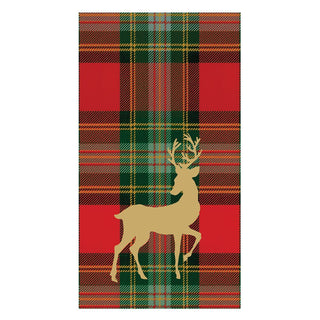 Caspari Reindeer Tartan Red Guest Towels - includes 15 Guest Towels 18630G