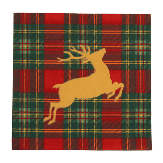 Caspari Reindeer Tartan Red Luncheon Napkins - includes 20 Luncheon Napkins 18630L