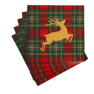 Caspari Reindeer Tartan Red Luncheon Napkins - includes 20 Luncheon Napkins 18630L