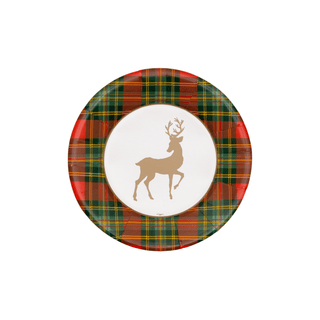 Caspari Reindeer Tartan Red Paper Salad & Dessert Plates - includes 8 Paper Salad & Dessert Plates 18630SP