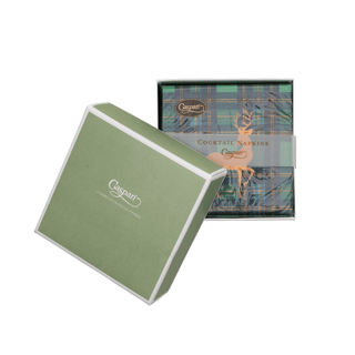 Caspari Reindeer Tartan Green Boxed Cocktail Napkins - includes 12 Boxed Cocktail Napkins 18631B