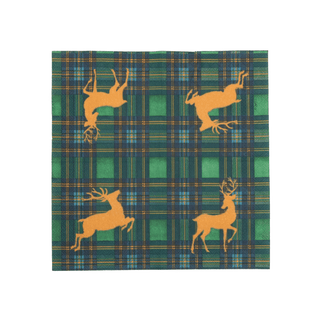 Caspari Reindeer Tartan Green Cocktail Napkins - includes 20 Cocktail Napkins 18631C