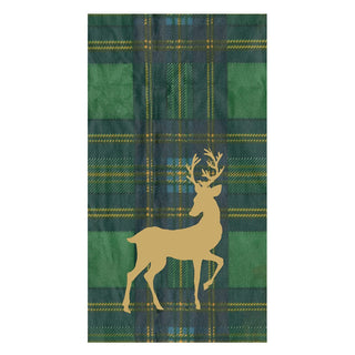 Caspari Reindeer Tartan Green Guest Towels - includes 15 Guest Towels 18631G