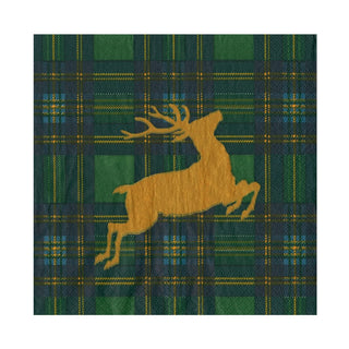 Caspari Reindeer Tartan Green Luncheon Napkins - includes 20 Luncheon Napkins 18631L