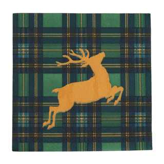 Caspari Reindeer Tartan Green Luncheon Napkins - includes 20 Luncheon Napkins 18631L