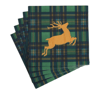 Caspari Reindeer Tartan Green Luncheon Napkins - includes 20 Luncheon Napkins 18631L