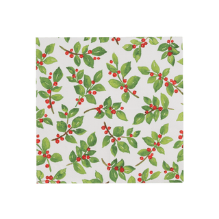 Caspari Painted Holly White Recycled Cocktail Napkins - includes 20 Cocktail Napkins 18650EC