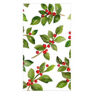 Caspari Painted Holly White Guest Towels - includes 15 Guest Towels 18650EG