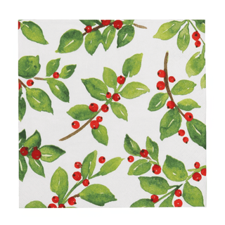 Caspari Painted Holly White Recycled Luncheon Napkins - includes 20 Luncheon Napkins 18650EL