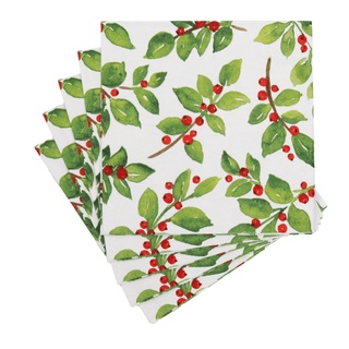 Caspari Painted Holly White Recycled Luncheon Napkins - includes 20 Luncheon Napkins 18650EL