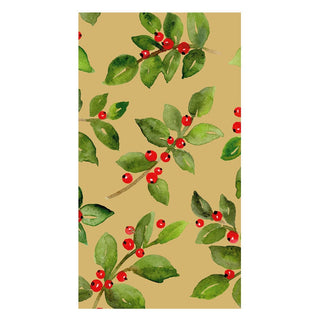 Caspari Painted Holly Gold Guest Towels - includes 15 Guest Towels 18651EG