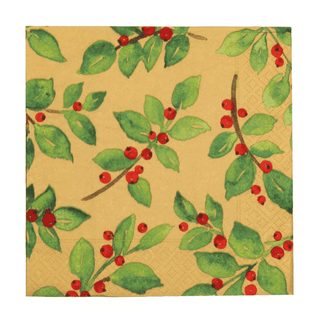 Caspari Painted Holly Gold Recycled Luncheon Napkins - includes 20 Luncheon Napkins 18651EL