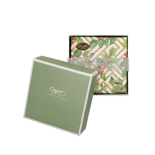 Caspari Holly And Fretwork White Boxed Cocktail Napkins - includes 12 Boxed Cocktail Napkins 18660B