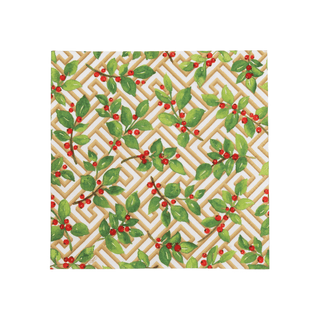 Caspari Holly and Fretwork White Cocktail Napkins - includes 20 Cocktail Napkins 18660C