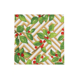 Caspari Holly and Fretwork White Cocktail Napkins - includes 20 Cocktail Napkins 18660C