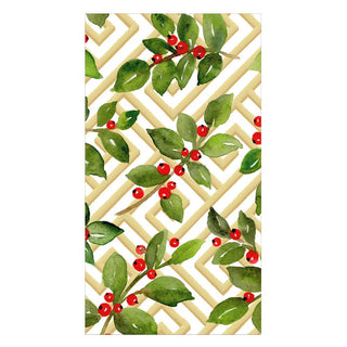 Caspari Holly And Fretwork White Guest Towels - includes 15 Guest Towels 18660G