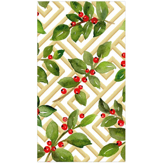 Caspari Holly And Fretwork White Guest Towels - includes 15 Guest Towels 18660G