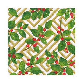 Caspari Holly And Fretwork White Luncheon Napkins - includes 20 Luncheon Napkins 18660L