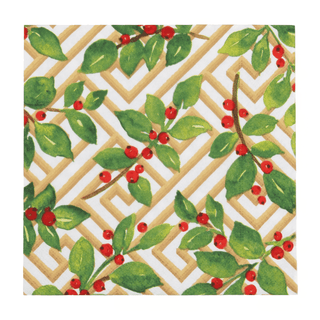 Caspari Holly And Fretwork White Luncheon Napkins - includes 20 Luncheon Napkins 18660L