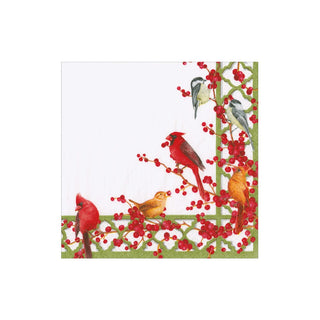 Caspari Winter Birds And Berries Cocktail Napkins - includes 12 Cocktail Napkins 18670EC