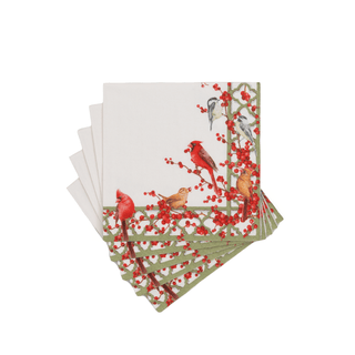 Caspari Winter Birds and Berries Recycled Cocktail Napkins - includes 20 Cocktail Napkins 18670EC