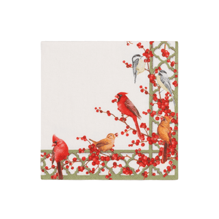 Caspari Winter Birds and Berries Recycled Cocktail Napkins - includes 20 Cocktail Napkins 18670EC