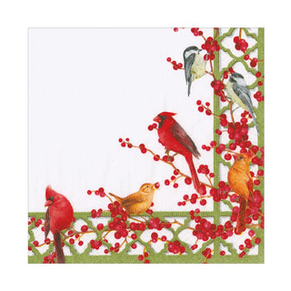 Caspari Winter Birds And Berries Luncheon Napkins - includes 20 Luncheon Napkins 18670EL