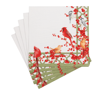 Caspari Winter Birds and Berries Recycled Luncheon Napkins - includes 20 Luncheon Napkins 18670EL