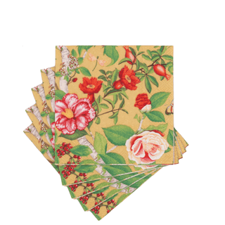 Caspari Christmas Chinoiserie Gold Cocktail Napkins - includes 12 Cocktail Napkins 18681C