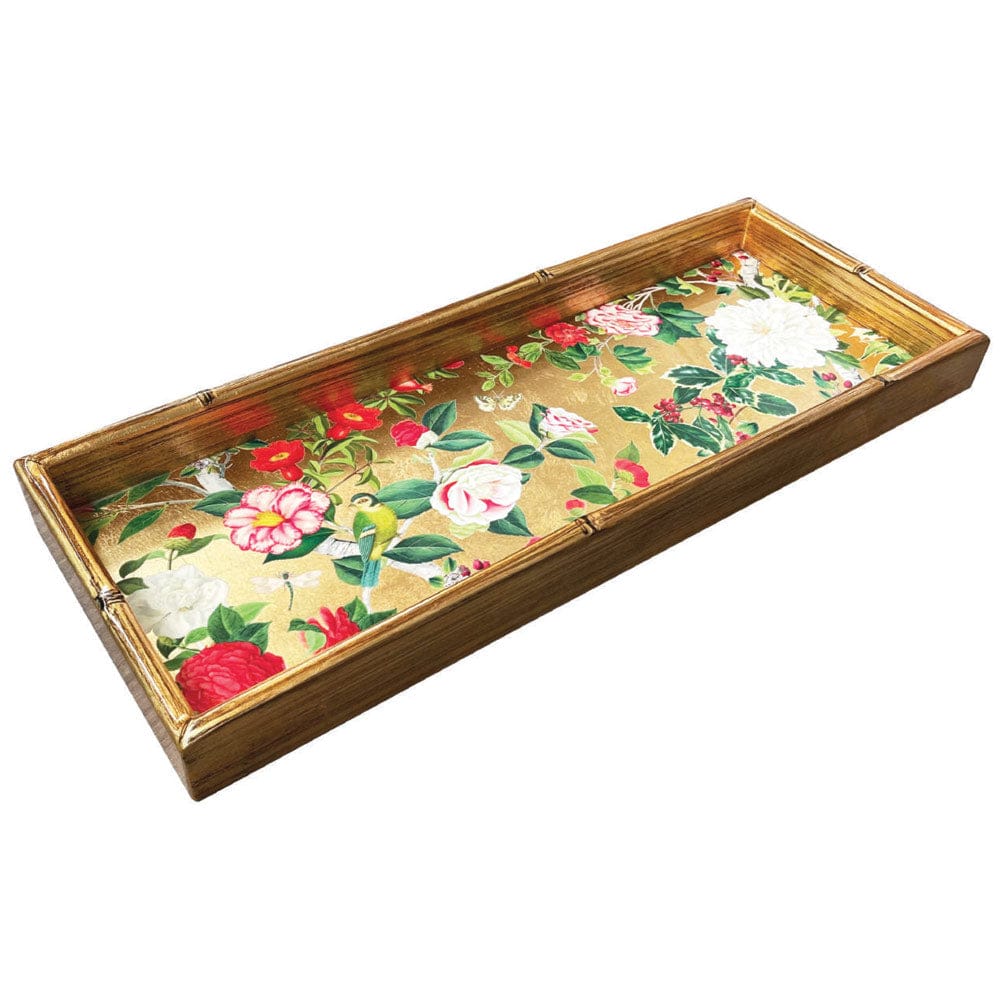 【caspari 】リカーバートレイ　金箔　持ち手付き Grand Palms Black Lacquer Bar Tray-20X8 – Caspari