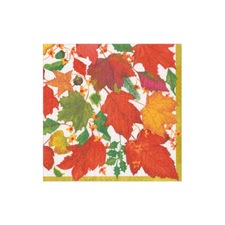 Caspari Swirling Leaves White Cocktail Napkins - includes 12 Cocktail Napkins 18740C