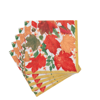 Caspari Swirling Leaves White Cocktail Napkins - includes 20 Cocktail Napkins 18740C