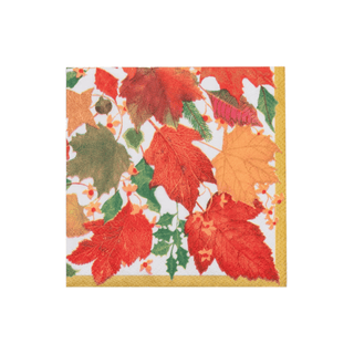 Caspari Swirling Leaves White Cocktail Napkins - includes 20 Cocktail Napkins 18740C