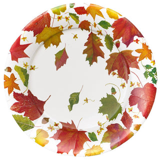 Caspari Swirling Leaves White Paper Dinner Plates - includes 8 Paper Dinner Plates 18740DP