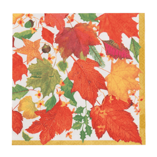 Caspari Swirling Leaves White Luncheon Napkins - includes 20 Luncheon Napkins 18740L
