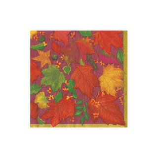 Caspari Swirling Leaves Burgundy Cocktail Napkins - includes 12 Cocktail Napkins 18741C