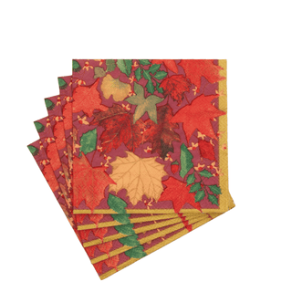 Caspari Swirling Leaves Burgundy Cocktail Napkins - includes 20 Cocktail Napkins 18741C