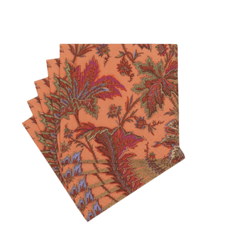 Caspari Paisley Leaves Coral Cocktail Napkins - includes 20 Cocktail Napkins 18761C