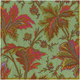 Caspari PAISLEY LEAVES SAGE GREEN DINNER NAPKIN 18762D