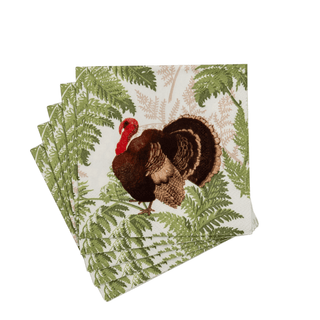Caspari Turkey Among Ferns Cocktail Napkins - includes 20 Cocktail Napkins 18770C