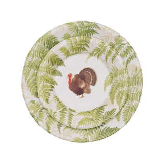 Caspari Turkey Among Ferns Paper Dinner Plates - includes 8 Paper Dinner Plates 18770DP