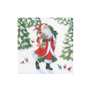 Caspari Woodland Santa Cocktail Napkins - includes 12 Cocktail Napkins 18900EC