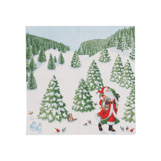 Caspari Woodland Santa Recycled Cocktail Napkins - includes 20 Cocktail Napkins 18900EC