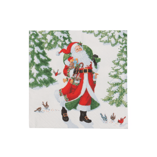 Caspari Woodland Santa Recycled Cocktail Napkins - includes 20 Cocktail Napkins 18900EC