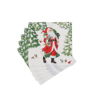 Caspari Woodland Santa Recycled Cocktail Napkins - includes 20 Cocktail Napkins 18900EC